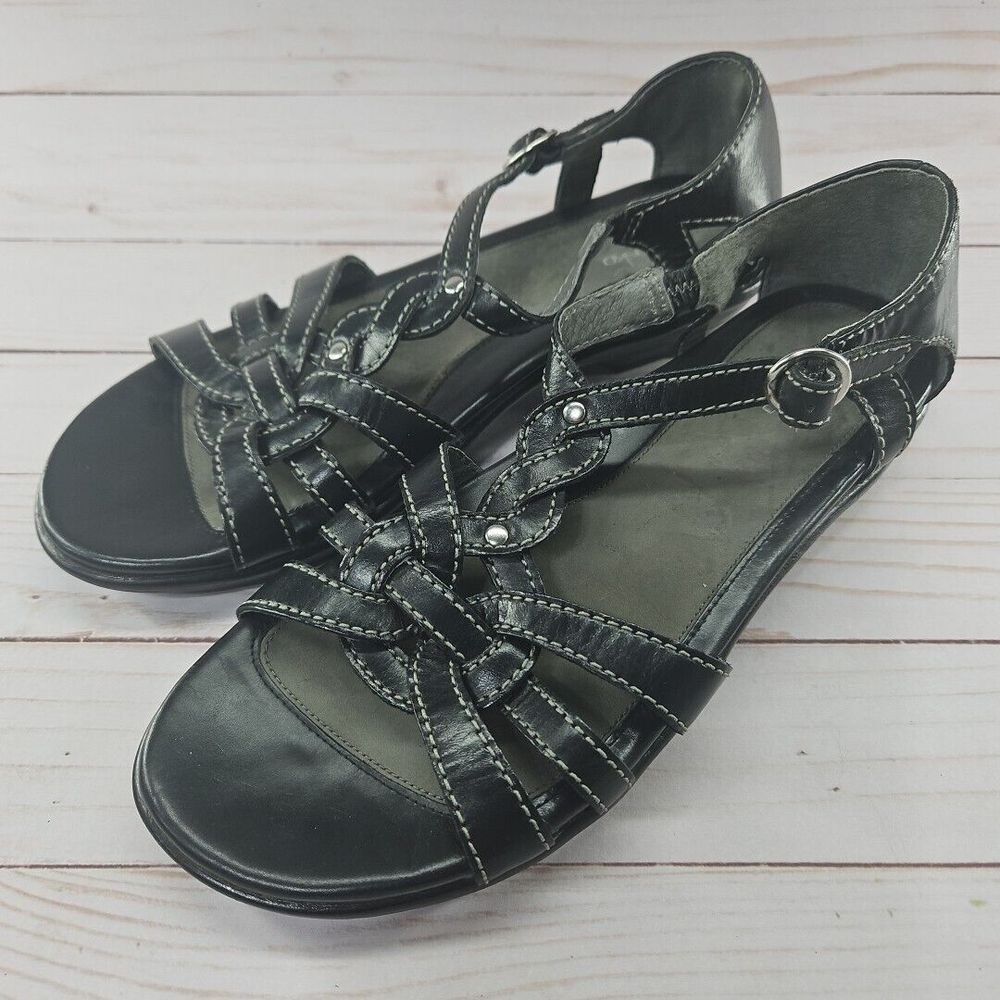 Dansko Shoes Womens 39 Calliope‎ Sandal Black Leather Strappy Buckle Comfort